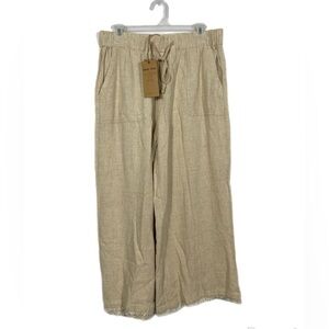 Thread & Supply Khaki Wide-Leg Linen Blend Crop Pants size XL